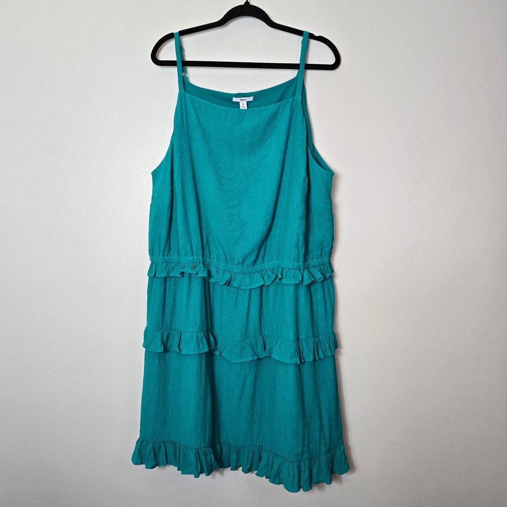 Bar III Womens Plus 3X Teal Oasis Tiered Ruffle Mini Dress Adjustable Straps NEW